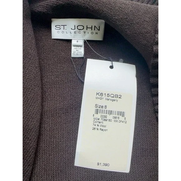 NWT $1390 St. John Knit Dark Chocolate Ruffle Trim Long Cardigan Sweater Size 8
